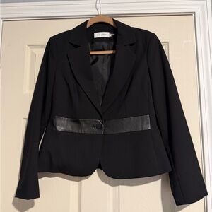 Calvin Klein Women's Black Blazer with Leather Accent